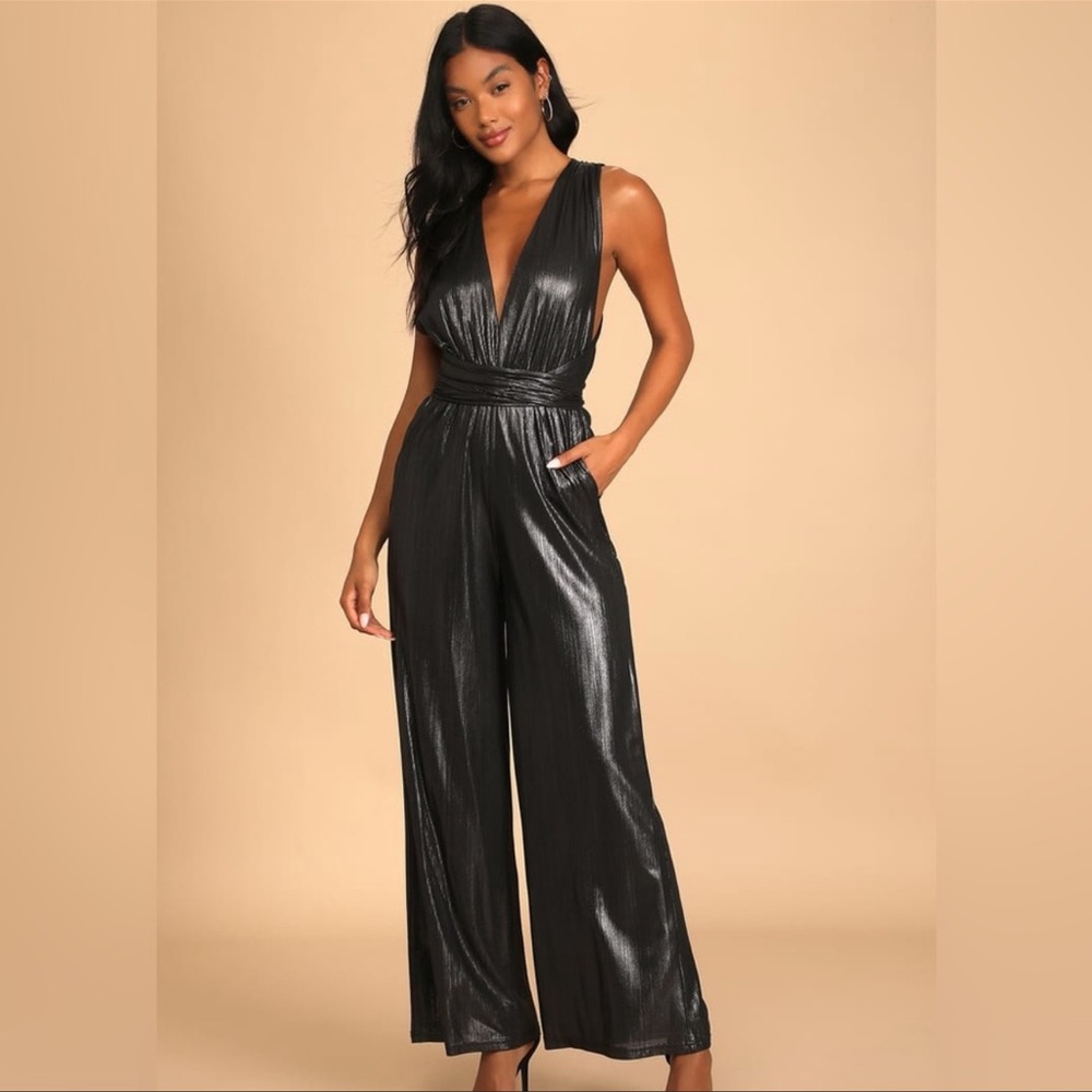 Endlessly Stunning Metallic Gunmetal Convertible Jumpsuit